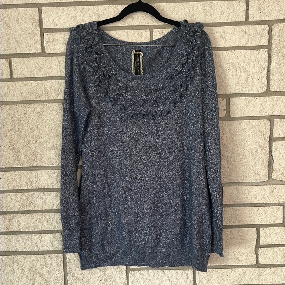 Anthropologie Blue Ruffled Sweater